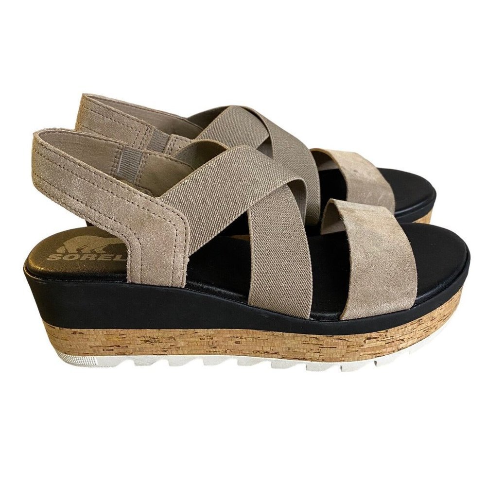 Sorel Cameron Platform Wedge Slingback Sandal Taupe Size 8.5 Nubuck​